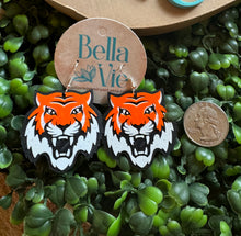 Load image into Gallery viewer, Cincinnati Bengals Tiger earrings- handmade by me 3-D printed 2 color options
