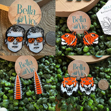 Load image into Gallery viewer, Cincinnati Bengals Tiger earrings- handmade by me 3-D printed 2 color options
