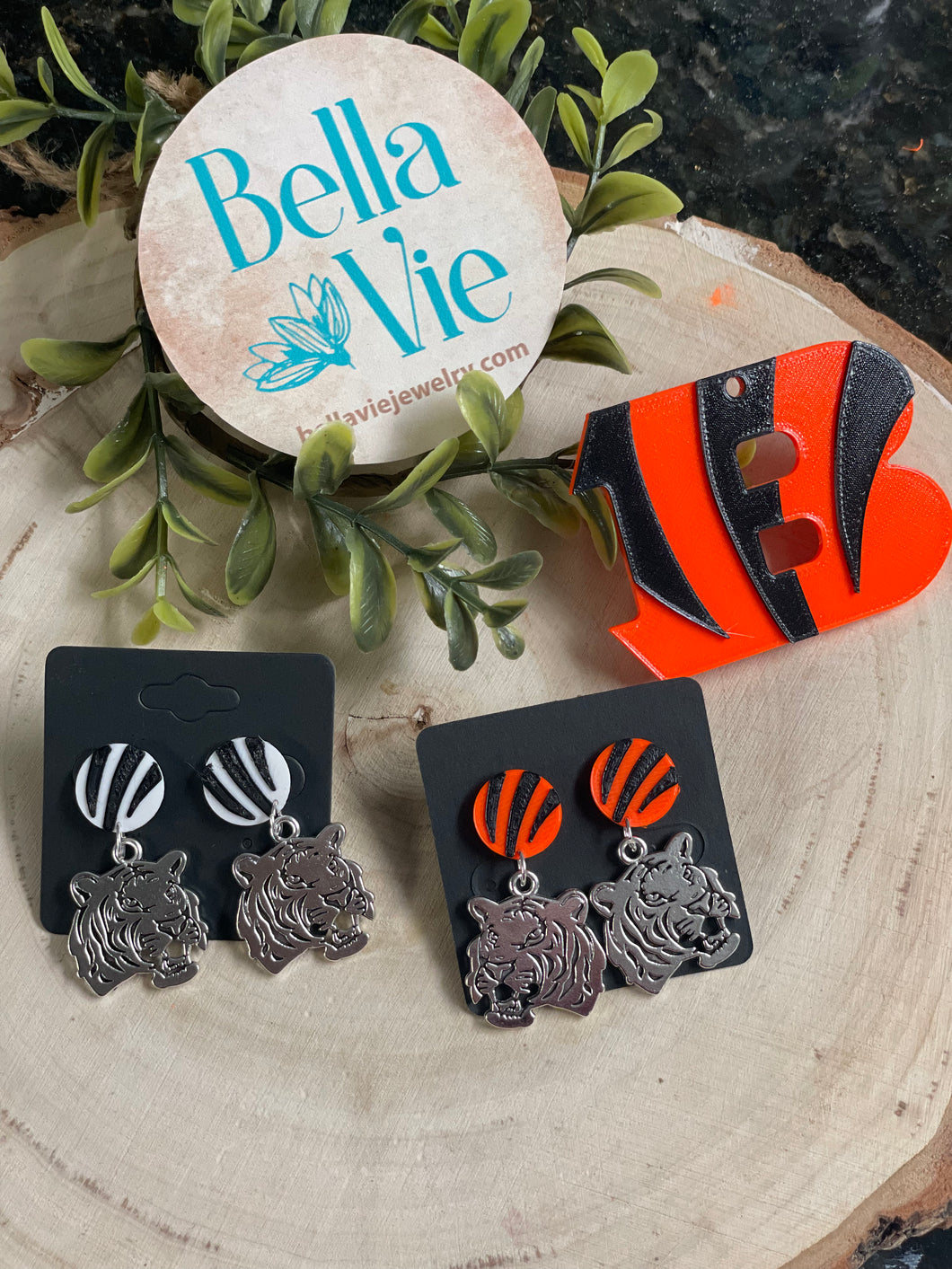 Who Dey Bengal Tiger stud earring- Handmade by me 3D printed- 2 color options